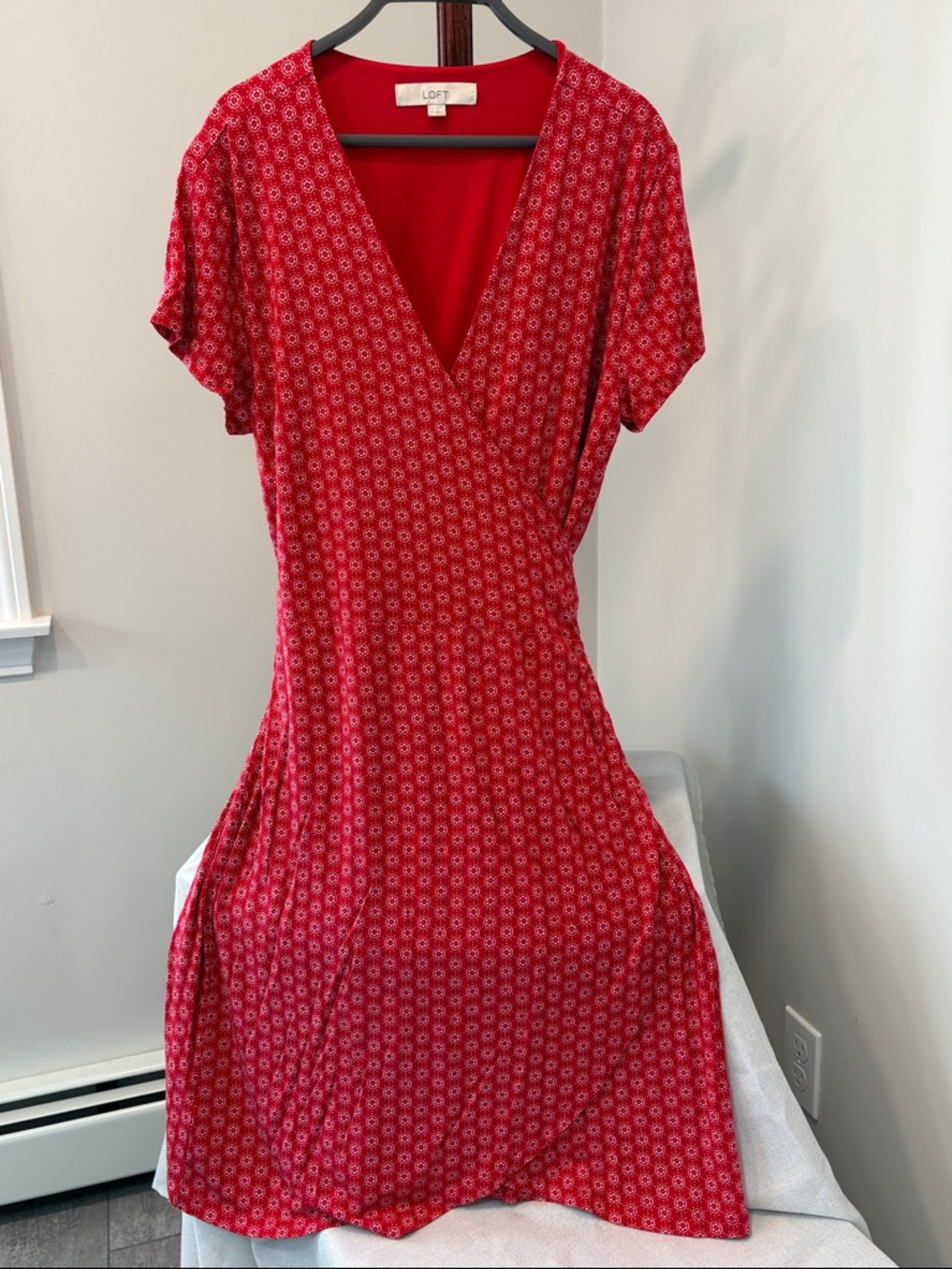 LOFT Red Floral Wrap Midi Dress